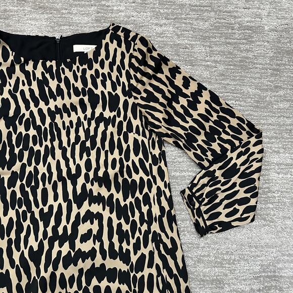 LOFT Dress Womens 8 Brown Black Animal Print Long Sleeve Shift Pockets Career - Picture 4 of 14